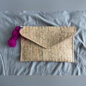 natural handmade woven palm envelope clutch
